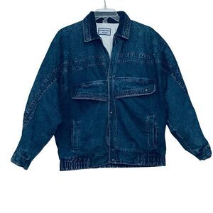 Rare Vintage 80s Brand Denim Jacket Snaps Linen Warm Heavyweight Corduroy/Neck